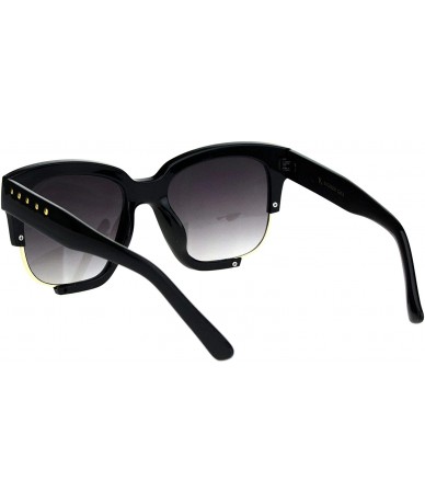 Rectangular Womens Metal Studded Exposed Lens Plastic Horned Butterfly Sunglasses - Black Gold Smoke - CA18KHIYIRX $22.71