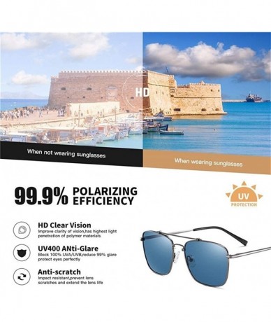 Rectangular Square Polarized Sunglasses for Men Metal Frame Anti-Glare Driving Fishing Sun Glasses UV400 - C5silver - CC199HN...