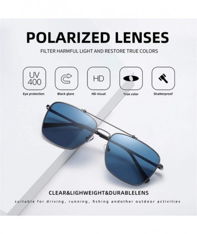 Rectangular Square Polarized Sunglasses for Men Metal Frame Anti-Glare Driving Fishing Sun Glasses UV400 - C5silver - CC199HN...