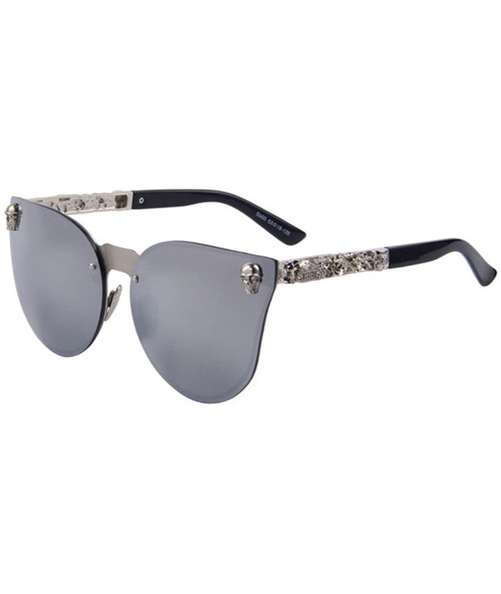 Rimless Women Skull Frame Metal Sunglass Men Fashion UV400 Mirror Glasses Eyewear - Silver - CZ17YUW89ED $18.46