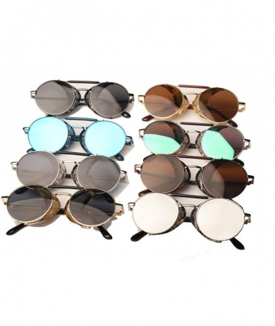 Shield Retro Steampunk Sunglasses Round Designer Steam Punk Metal Shields Men Women UV400 Gafas De Sol 086M - CE1985K6SEE $55.64