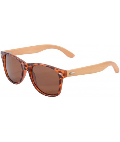 Oval Real Bamboo Wooden Arms UV400 Sunglasses for Men or Women-5860 - Demi Frame- Bamboo Arms - CF18NNGDQH9 $21.15