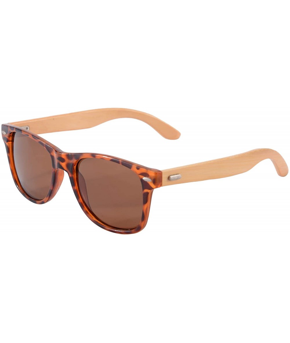 Oval Real Bamboo Wooden Arms UV400 Sunglasses for Men or Women-5860 - Demi Frame- Bamboo Arms - CF18NNGDQH9 $21.15