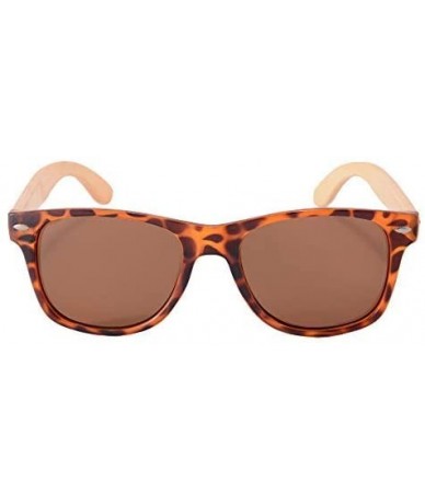 Oval Real Bamboo Wooden Arms UV400 Sunglasses for Men or Women-5860 - Demi Frame- Bamboo Arms - CF18NNGDQH9 $21.15