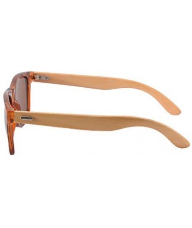 Oval Real Bamboo Wooden Arms UV400 Sunglasses for Men or Women-5860 - Demi Frame- Bamboo Arms - CF18NNGDQH9 $21.15