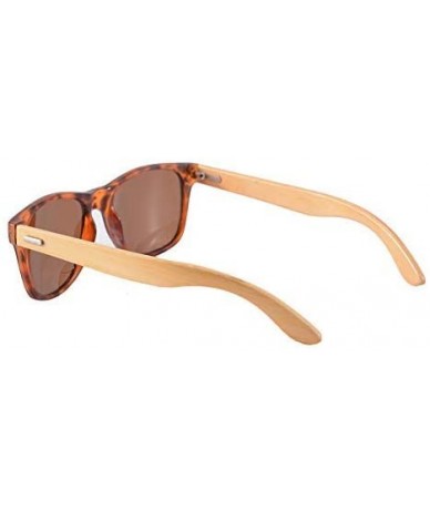 Oval Real Bamboo Wooden Arms UV400 Sunglasses for Men or Women-5860 - Demi Frame- Bamboo Arms - CF18NNGDQH9 $21.15