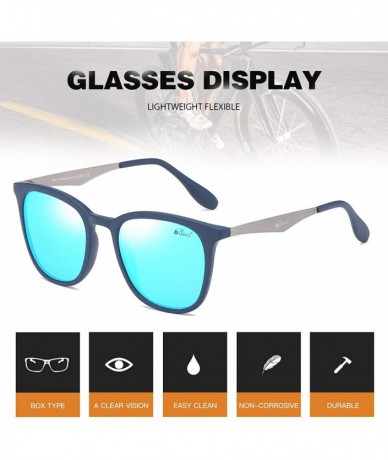 Square Sunglasses Polarized Mirror Lenses Vintage Square UV Protection for Women TR2530 - Blue - CT18OQDE7CW $27.10