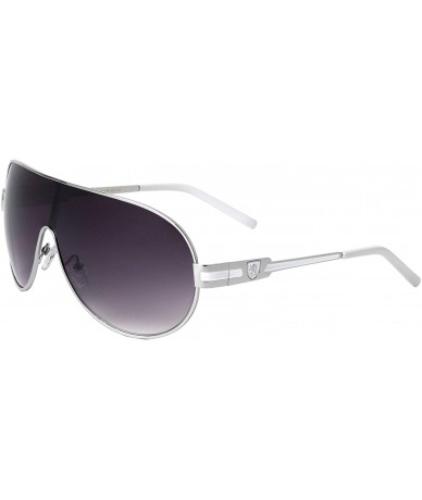 Shield Color Line Temple Ear Curved One Piece Shield Lens Sunglasses - Smoke Silver White - CU199IKDL4A $35.45