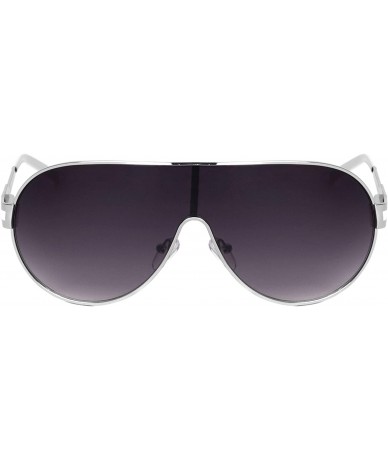 Shield Color Line Temple Ear Curved One Piece Shield Lens Sunglasses - Smoke Silver White - CU199IKDL4A $35.45