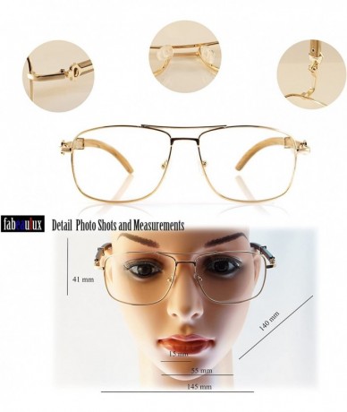 Aviator Unisex Vintage Officer Style Clear Lens Metal & Wood Rectangle Glasses A143 - Rose Gold/ Black - CT18CG7COTH $26.93