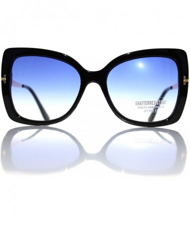 Butterfly SIMPLE Oversized Butterfly Two Tone Lens Sunglasses for Women - Black Blue - CP18ZTYYMWA $19.61