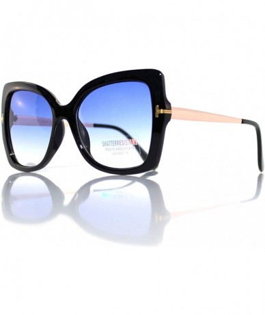 Butterfly SIMPLE Oversized Butterfly Two Tone Lens Sunglasses for Women - Black Blue - CP18ZTYYMWA $19.61