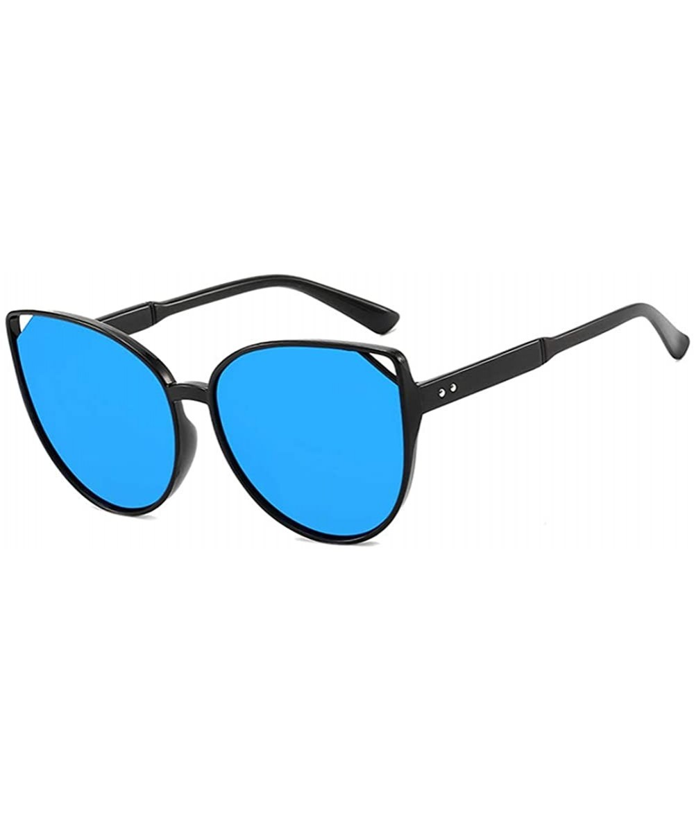 Oval Women Sunglasses Retro Bright Black Grey Drive Holiday Oval Non-Polarized UV400 - Bright Black Blue - C218RH6SLOR $18.16