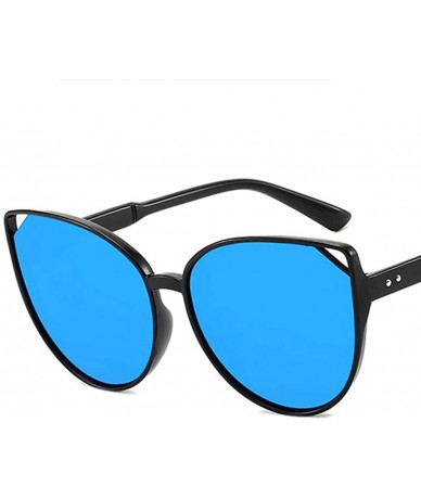 Oval Women Sunglasses Retro Bright Black Grey Drive Holiday Oval Non-Polarized UV400 - Bright Black Blue - C218RH6SLOR $18.16