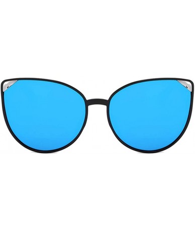 Oval Women Sunglasses Retro Bright Black Grey Drive Holiday Oval Non-Polarized UV400 - Bright Black Blue - C218RH6SLOR $18.16