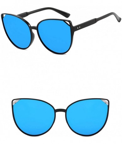 Oval Women Sunglasses Retro Bright Black Grey Drive Holiday Oval Non-Polarized UV400 - Bright Black Blue - C218RH6SLOR $18.16