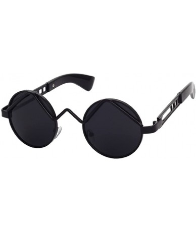 Round Women Men Fashion Sunglasses Round Metal Frame UV400 Classics Outdoor Vintage Eyewear Sunglass - Black Gray - CI182HYAQ...