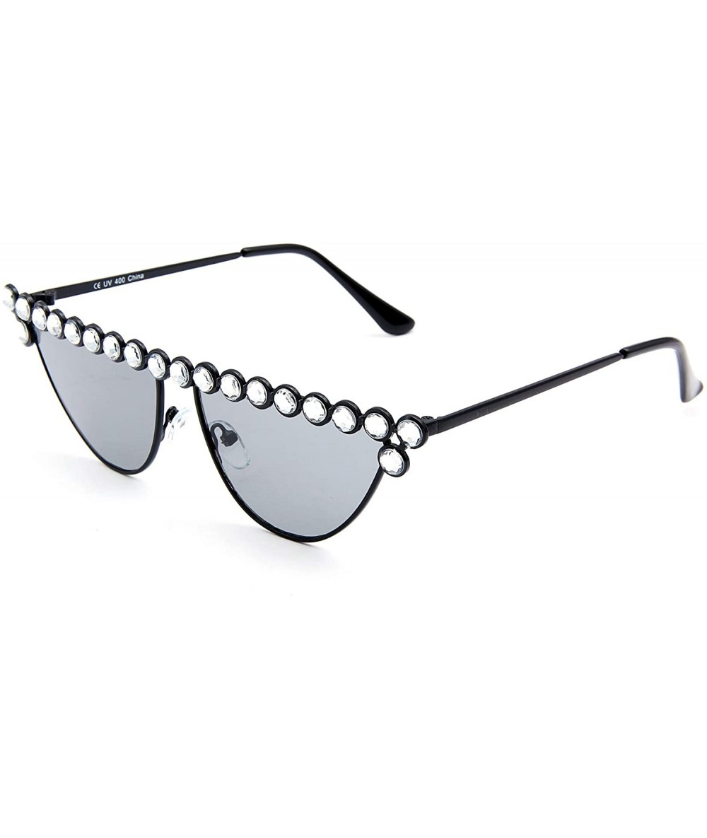 Cat Eye Cateye Rhinestone Sunglasses for Women Fashion Sparkling Crystal Sunglasses - Cat Eye Grey - CC18WQEOCOH $19.43