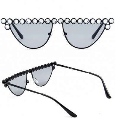 Cat Eye Cateye Rhinestone Sunglasses for Women Fashion Sparkling Crystal Sunglasses - Cat Eye Grey - CC18WQEOCOH $19.43