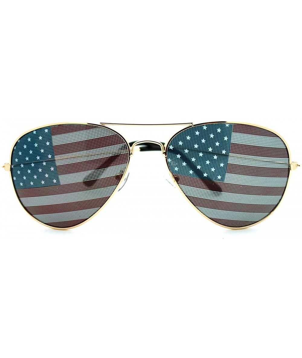 Aviator Patriotic American Flag In Print Lens Aviator Sunglasses - Gold - C011FAZ5533 $17.44