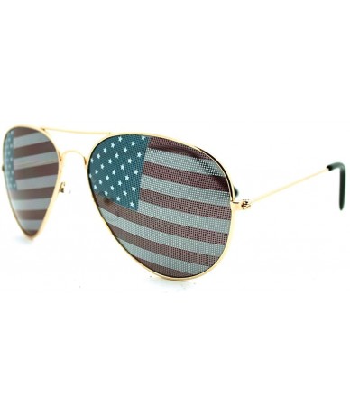 Aviator Patriotic American Flag In Print Lens Aviator Sunglasses - Gold - C011FAZ5533 $17.44