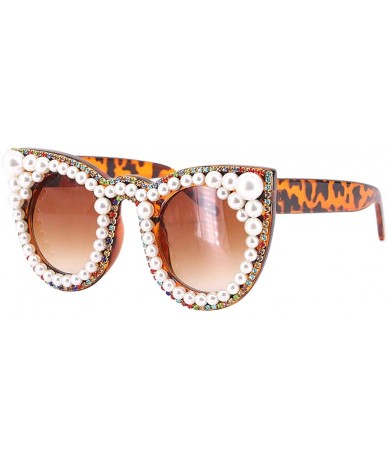 Round Fashion Round Pearl Decor Sunglasses UV Protection Metal Frame - Brown Lens1515 - CV18QA7IWQ7 $35.79