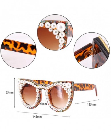 Round Fashion Round Pearl Decor Sunglasses UV Protection Metal Frame - Brown Lens1515 - CV18QA7IWQ7 $35.79