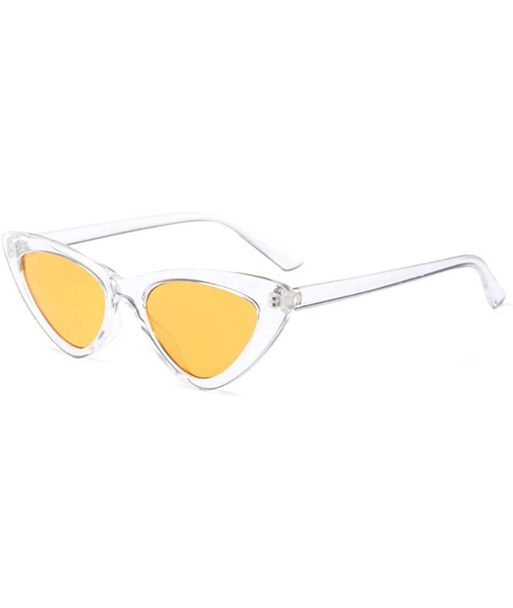 Round Hot Queen Sunglasses Retro Women's Cat UV400 Protection - Clear-yellow - C21888CR46R $23.07