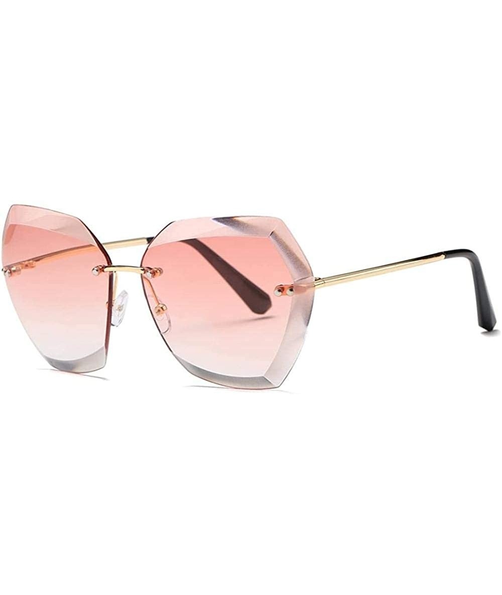 Sport Women's Sunglasses Oversized Frameless Diamond Cut Lens Classic Glasses-Gold&rosa_65 millimeters - CD198NCKZ23 $35.67