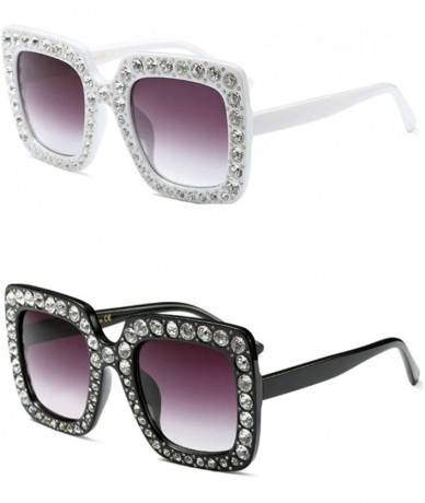 Rectangular Extra Large Squared Elton Crystal Sunglasses Bling Rhinestone Concert Glasses - Black & White - CT192ZHCZ9Y $34.99