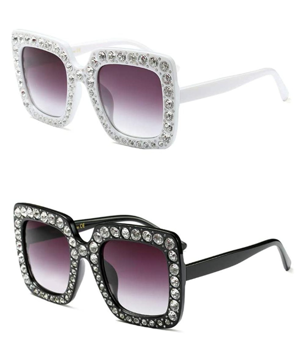 Rectangular Extra Large Squared Elton Crystal Sunglasses Bling Rhinestone Concert Glasses - Black & White - CT192ZHCZ9Y $34.99