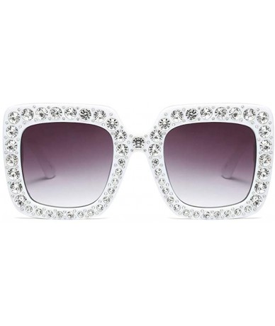 Rectangular Extra Large Squared Elton Crystal Sunglasses Bling Rhinestone Concert Glasses - Black & White - CT192ZHCZ9Y $34.99