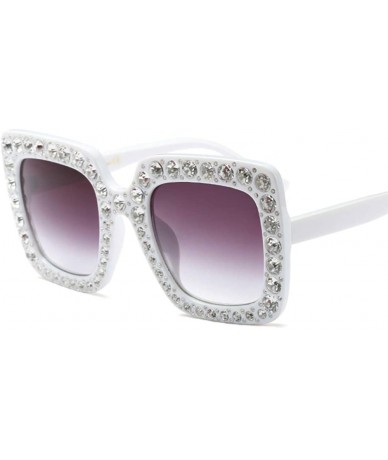 Rectangular Extra Large Squared Elton Crystal Sunglasses Bling Rhinestone Concert Glasses - Black & White - CT192ZHCZ9Y $34.99