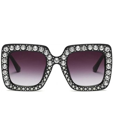 Rectangular Extra Large Squared Elton Crystal Sunglasses Bling Rhinestone Concert Glasses - Black & White - CT192ZHCZ9Y $34.99