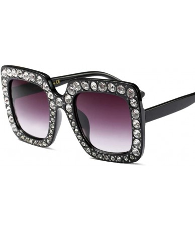 Rectangular Extra Large Squared Elton Crystal Sunglasses Bling Rhinestone Concert Glasses - Black & White - CT192ZHCZ9Y $34.99