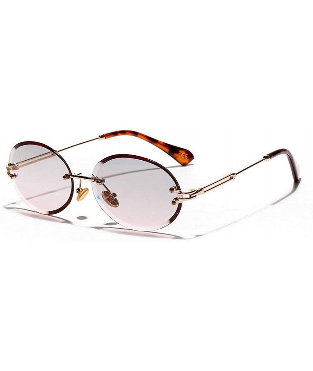 Rimless 2019 New Fashion Oval Rimless Diamond Cut Edge Women Sunglasses - Pink - CC18HC4XMED $25.29