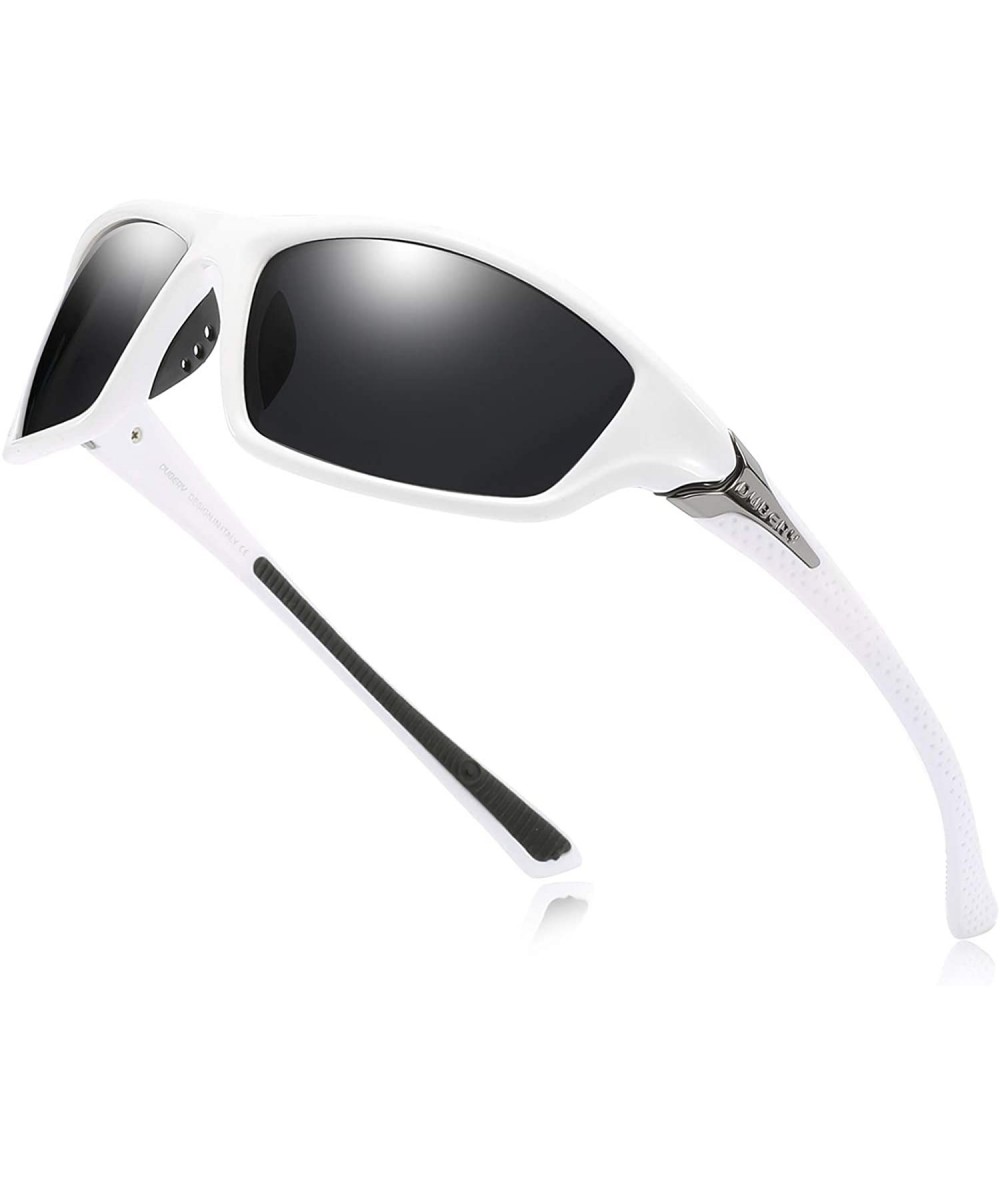 Rectangular Men's Sports Polarized Sunglasses UV Protection Driving Cycling Baseball Fishing Shades D120 - White/Black - C918...