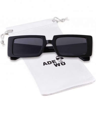 Shield Rectangle Sunglasses Women Fashion Sunglasses Square Wide Frame - Black - C4196N6Q798 $20.41