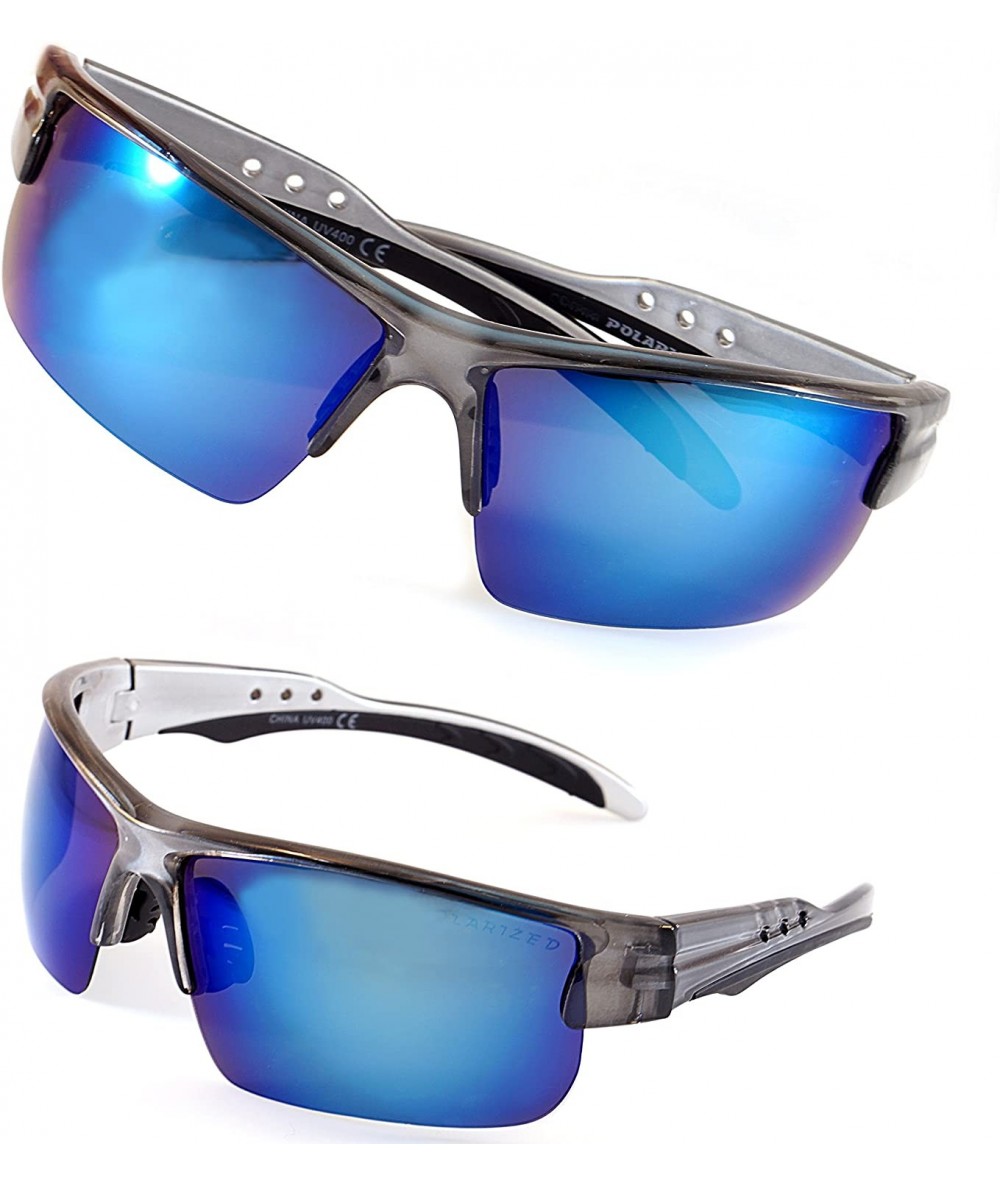 Semi-rimless Unisex Polarized Mirrored Sports Wrap Sunglasses P006 - Grey/ Blue Revo - C5186M4WNO9 $21.81