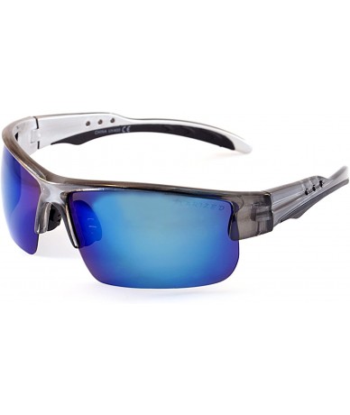 Semi-rimless Unisex Polarized Mirrored Sports Wrap Sunglasses P006 - Grey/ Blue Revo - C5186M4WNO9 $21.81