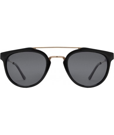 Oval Retro Vintage Round Flat Lens Horn Rimmed Sunglasses with Metal Brow Bar - Black Gold + Polarized Grey - CD18I5AT92K $24.80