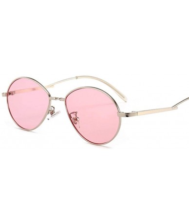 Oval Popular Candy Colors Women Small Oval Sunglasses Metal Frame Fashion Female Red - Pink - CZ18XQYSCQ0 $18.80