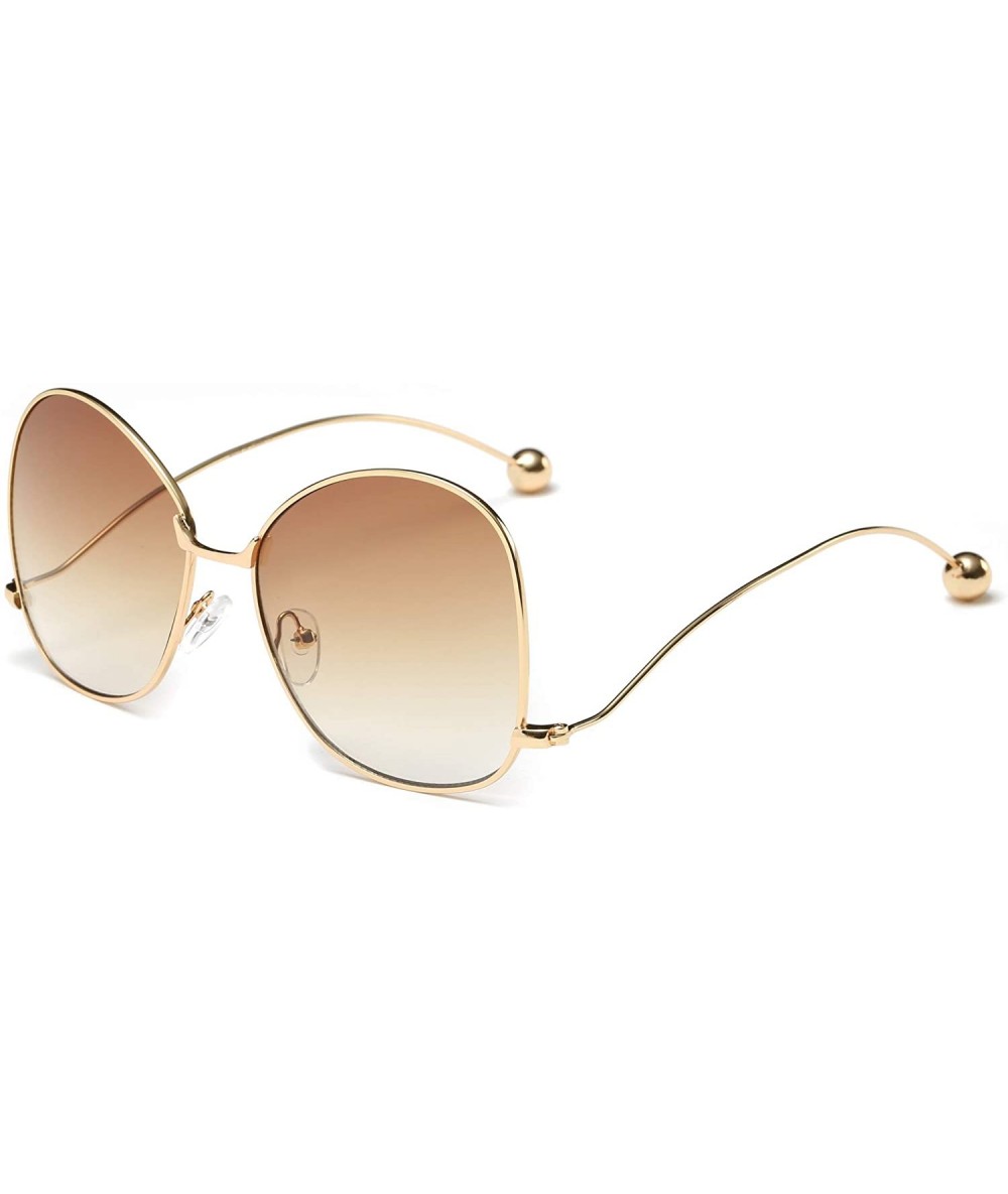 Goggle Women Metal Round Oversized Butterfly Shape Tinted Colored Lens Fashion Sunglasses - Brown - CR18WU6QLYO $36.43