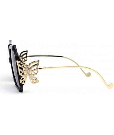 Butterfly Womens Octagonal Thick Plastic Butterfly Jewel Hinge Sunglasses - Black Gold Smoke - CH193GSLNO6 $27.82