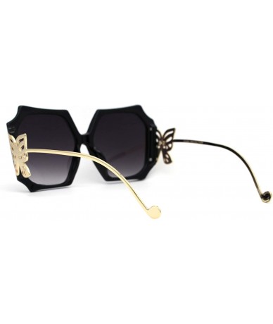 Butterfly Womens Octagonal Thick Plastic Butterfly Jewel Hinge Sunglasses - Black Gold Smoke - CH193GSLNO6 $27.82