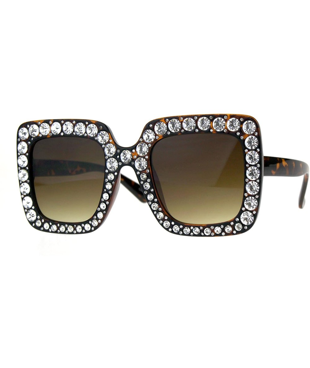 Butterfly Womens Large Rhinestone Sparkling Diva Plastic Rectangular Luxury Sunglasses - Tortoise Brown - C3180T48N68 $32.34