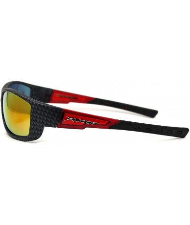 Sport Mens Carbon Fiber Print Rectangular Warp Sport Sunglasses - Red Fuchsia Mirror - CD19572A2LS $24.52