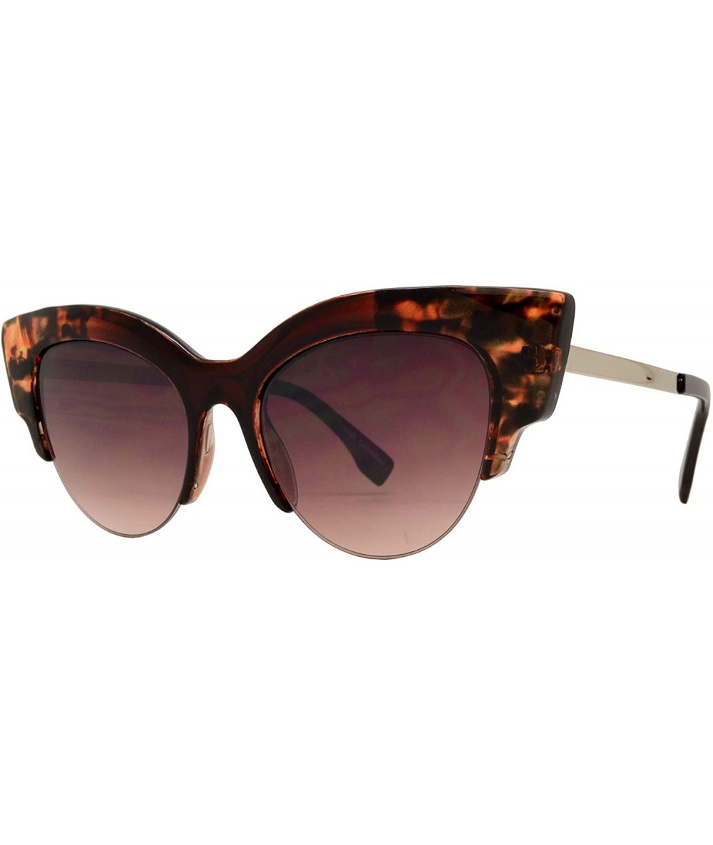 Semi-rimless Retro Semi-Rimless Half Frame Round Cateye Sunglasses for Women - Tortoise + Brown - C718UICSRS4 $23.81