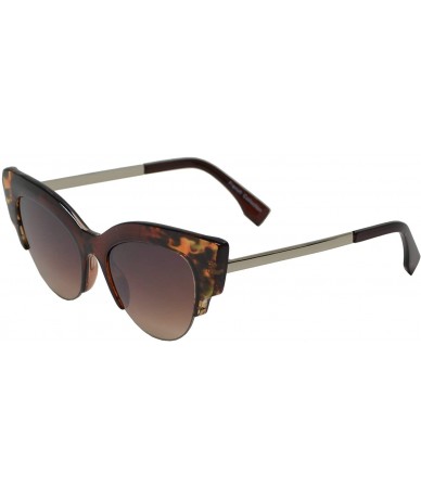 Semi-rimless Retro Semi-Rimless Half Frame Round Cateye Sunglasses for Women - Tortoise + Brown - C718UICSRS4 $23.81