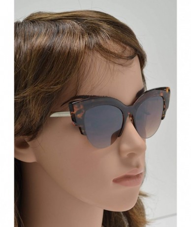 Semi-rimless Retro Semi-Rimless Half Frame Round Cateye Sunglasses for Women - Tortoise + Brown - C718UICSRS4 $23.81